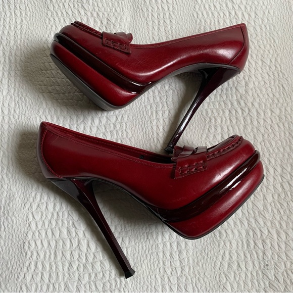 Carvela Oxblood Leather Platform High Heels Loafer Stilettos EU38 UK5 - Picture 10 of 14